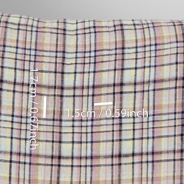 Tessuto di lino a quadri multicolore pastello e blu scuro lavato - immagine 4