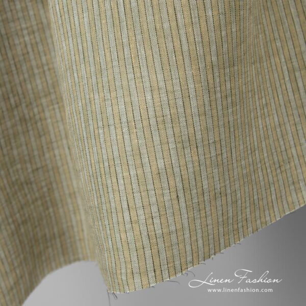 100% linen fabric in greenish stripes.