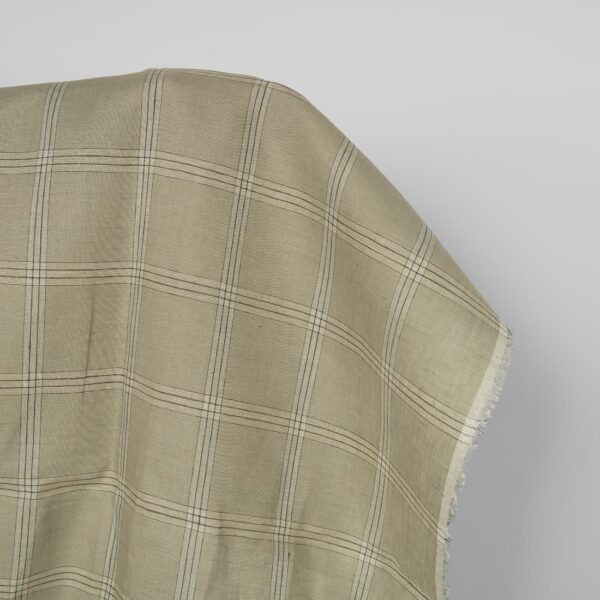 Tessuto di lino a quadri verde-beige - immagine 2
