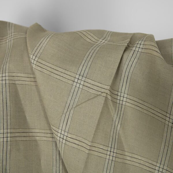 Tessuto di lino a quadri verde-beige - immagine 3