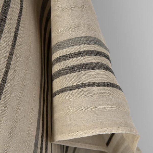 Tessuto di lino beige a righe grigie - immagine 2