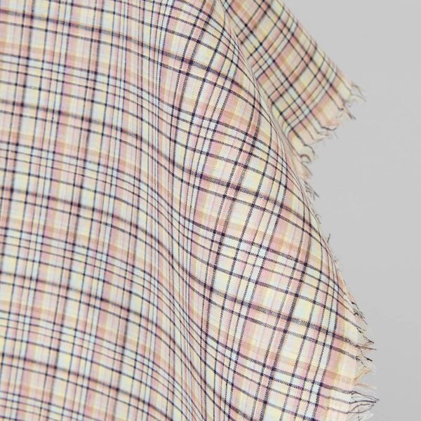 Tessuto di lino a quadri multicolore pastello e blu scuro - immagine 2