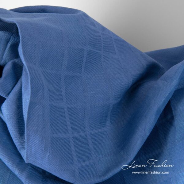 Blue jacquard linen cotton blend fabric