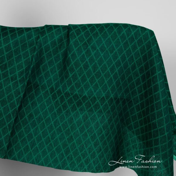Linen fabric green colour rhombus pattern
