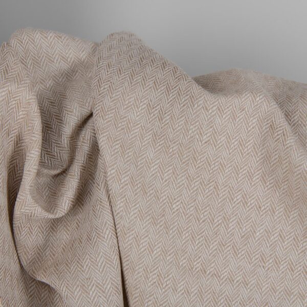 Brown and white linen cotton fabric in a herringbone pattern texture