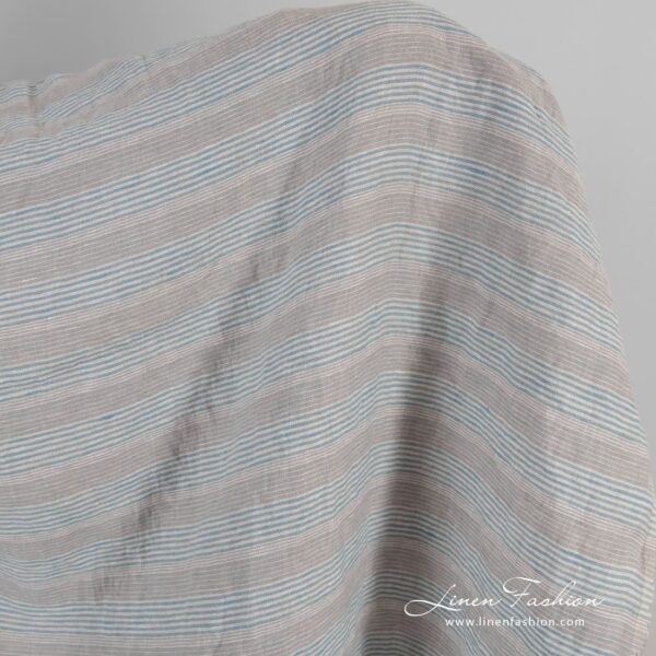 Grey blue linen fabric in stripes, washed