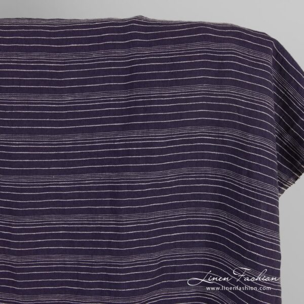 Dark blue linen fabric in stripes, washed
