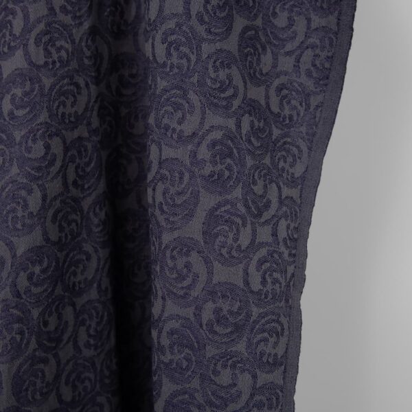 Washed linen cotton fabric grey and cobalt blue jacquard, fabric edge