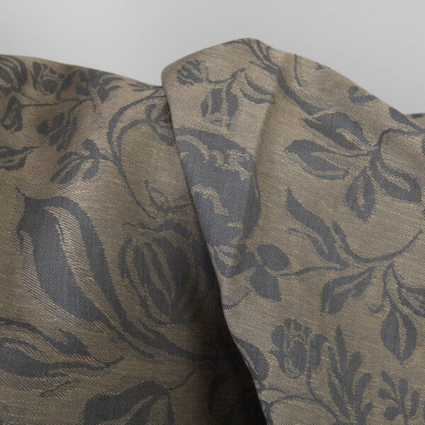 Sand and grey linen cotton fabric, floral pattern