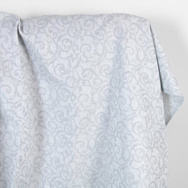 Tessuto in lino e cotone bianco e grigio jacquard lurex argento