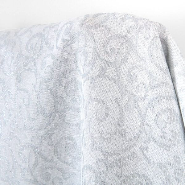 Tessuto in lino e cotone bianco e grigio jacquard lurex argento - immagine 2