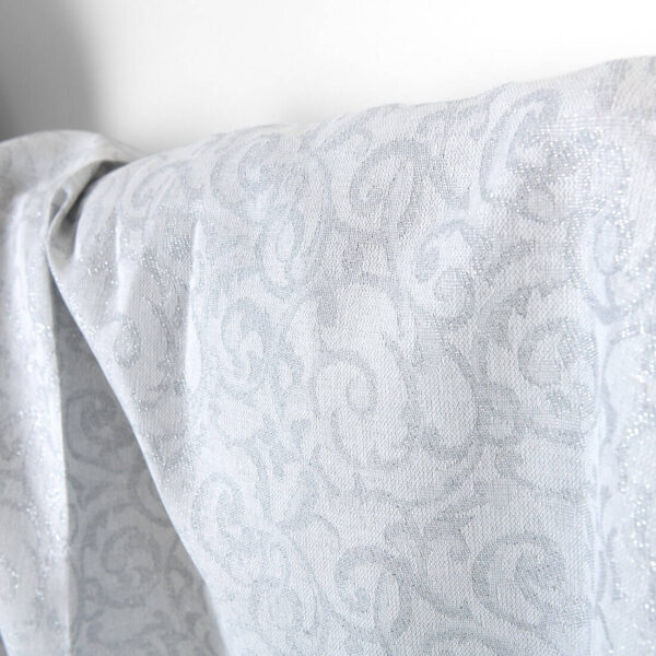 Tessuto in lino e cotone bianco e grigio jacquard lurex argento - immagine 3