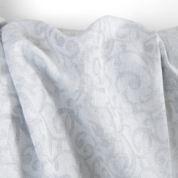 Tessuto in lino e cotone bianco e grigio jacquard lurex argento - immagine 4