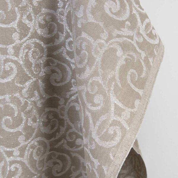 Tessuto di lino e cotone beige e bianco jacquard argento lurex - immagine 2