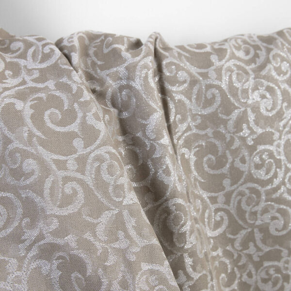 Tessuto di lino e cotone beige e bianco jacquard argento lurex - immagine 3