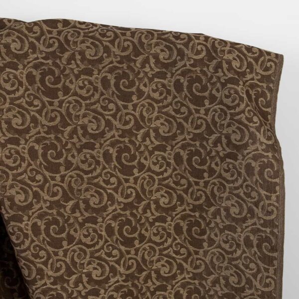 Tessuto di lino e cotone marrone e naturale jacquard oro lurex