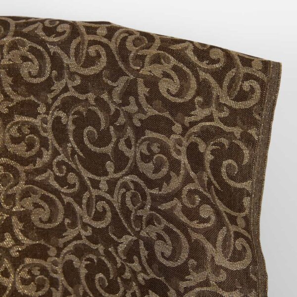 Tessuto di lino e cotone marrone e naturale jacquard oro lurex - immagine 2