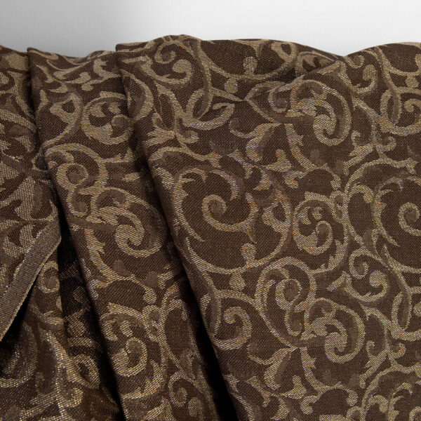 Tessuto di lino e cotone marrone e naturale jacquard oro lurex - immagine 4