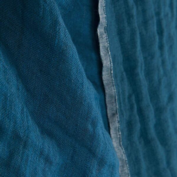 Tessuto di lino blu double-face, lavato - immagine 2