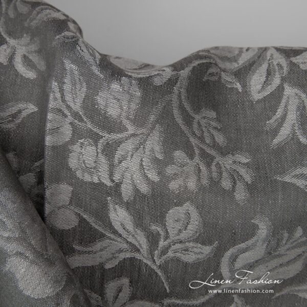 Linen jacquard grey fabric floral pattern detail