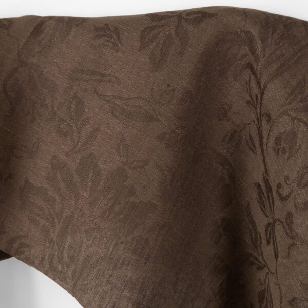 Tessuto di lino jacquard marrone con fiori - immagine 2