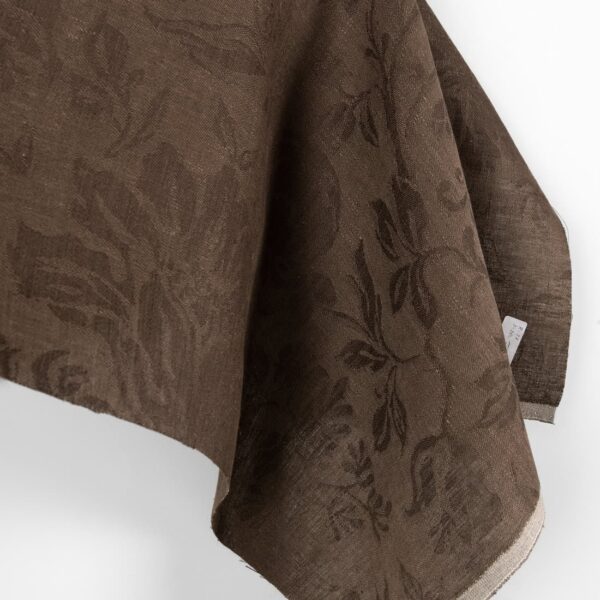 Tessuto di lino jacquard marrone con fiori - immagine 3