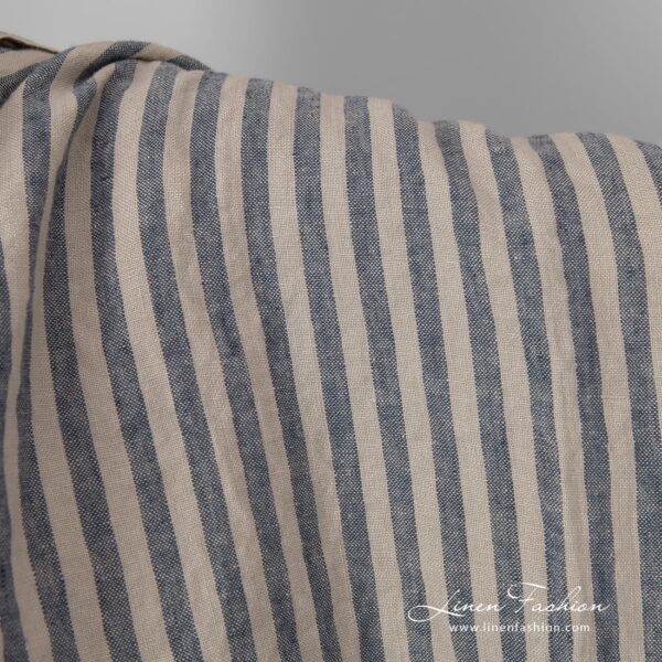 linen striped blue fabric, washed.