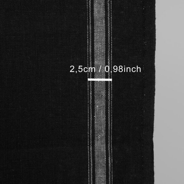 Narrow linen fabric black colour with white stripes with measurements