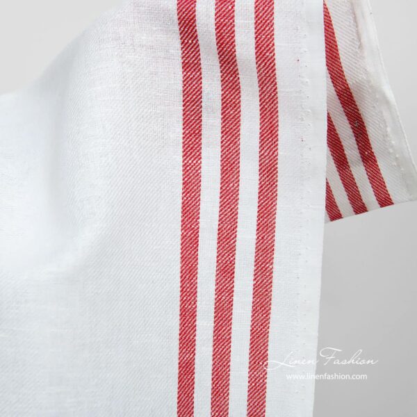 Tessuto stretto in lino e cotone a righe rosse - immagine 2