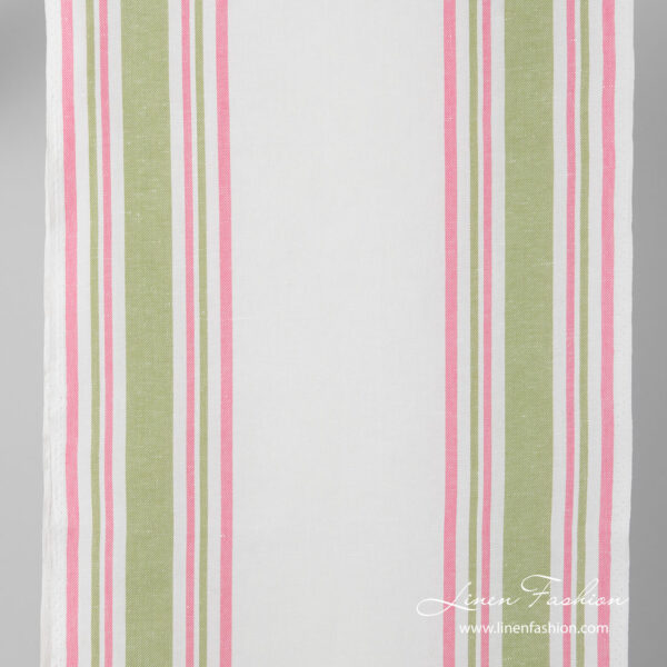 Narrow width linen blend fabric with pink, green stripes