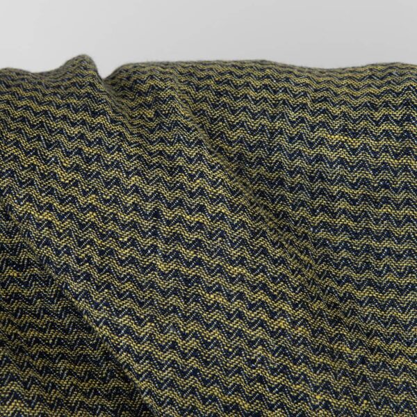 Linen fabric washed yellow and blue, small wave pattern
