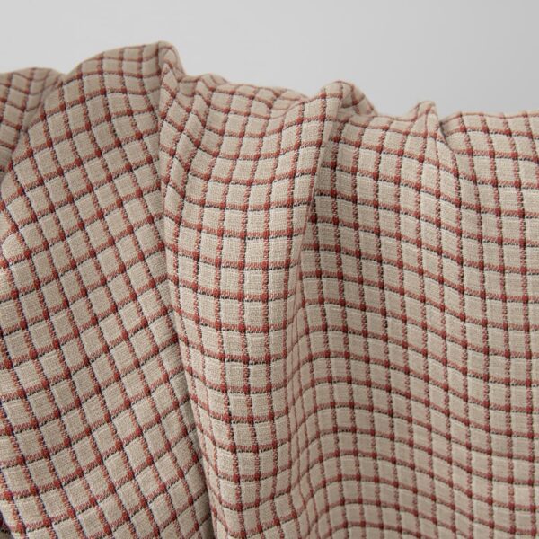 Linen grey fabric with red checks washed product photo