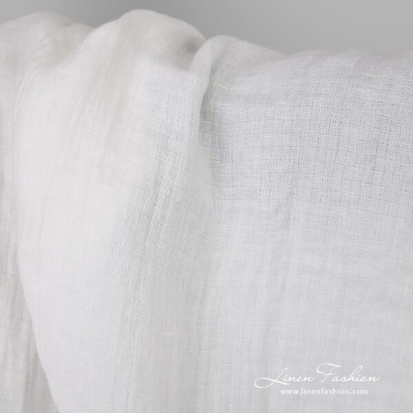 White linen fabric in checks, washed fabric