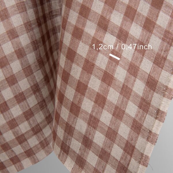 Linen fabric in brown and natural linen colour checks with measurements