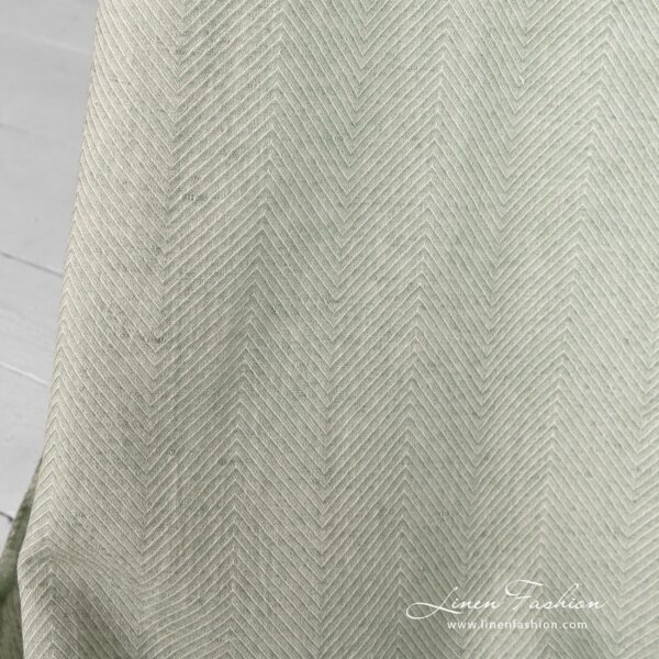 Linen green fabric herringbone