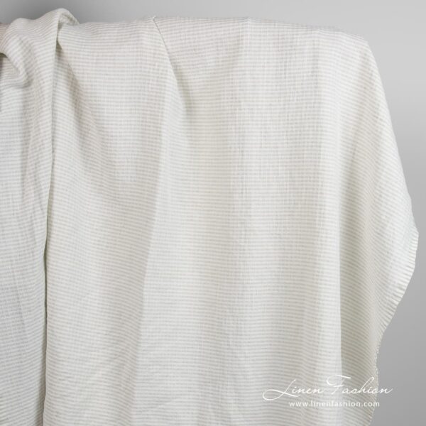 Light grey linen cotton fabric in checks
