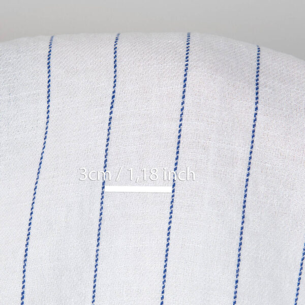 Washed linen cotton fabric white with blue stripes, with measurements