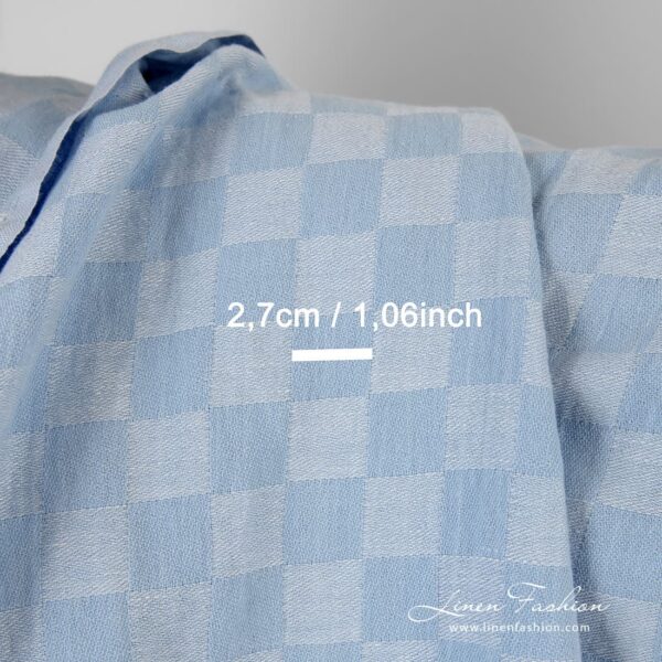 Bluish linen cotton fabric in checks, perfect for clothes and home textile