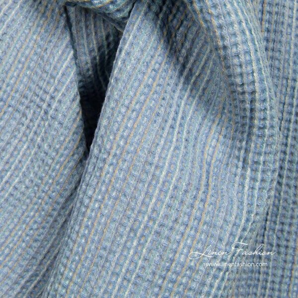 Blue waffle linen blend fabric for bath and sauna items