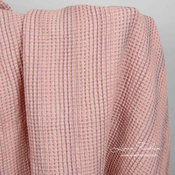 Tessuto di lino rosa lavato in cotone con trama waffle