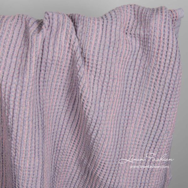 Tessuto lino lavato in cotone waffle lilla
