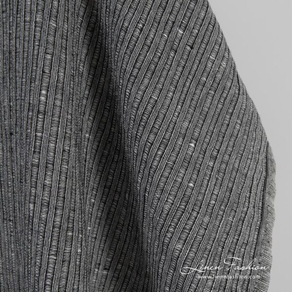 Black linen cotton fabric in stripes, perfect for clothes and home textile