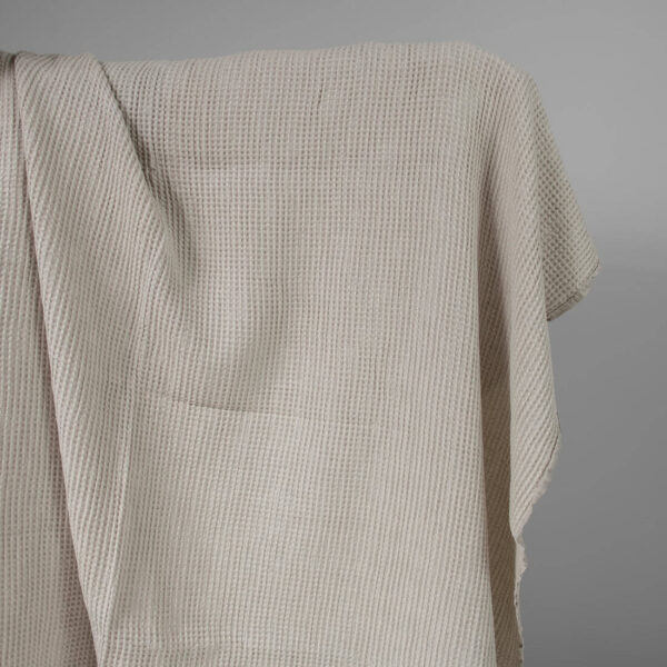Washed linen cotton fabric beige waffle