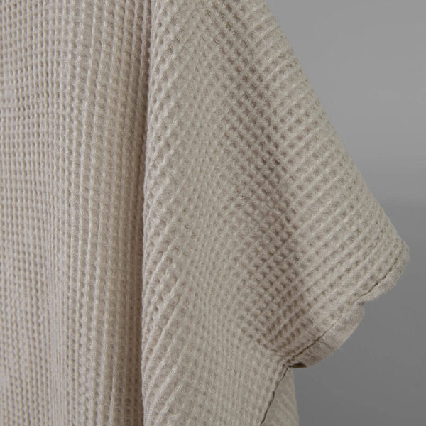 Washed linen cotton fabric beige waffle edge view