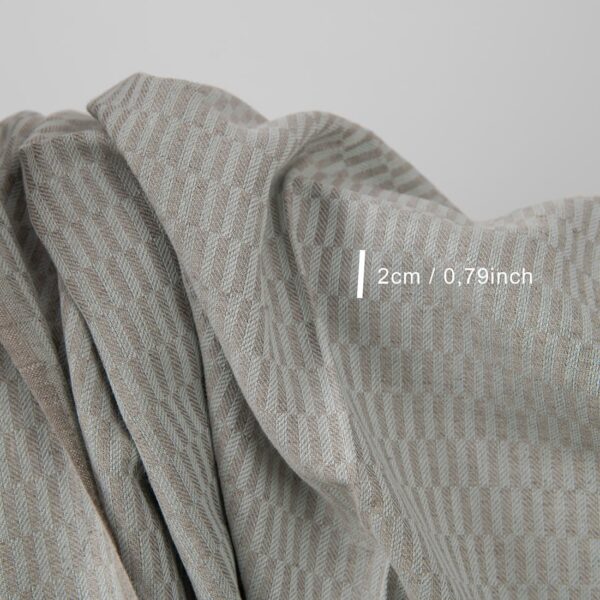 Blue and grey patterned linen cotton fabric with measurements