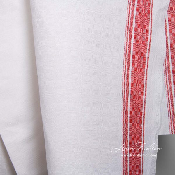 Tessuto di lino e cotone bianco a righe rosse