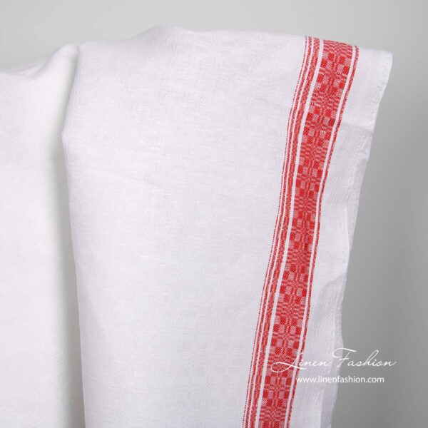 Tessuto di lino e cotone bianco a righe rosse - immagine 2