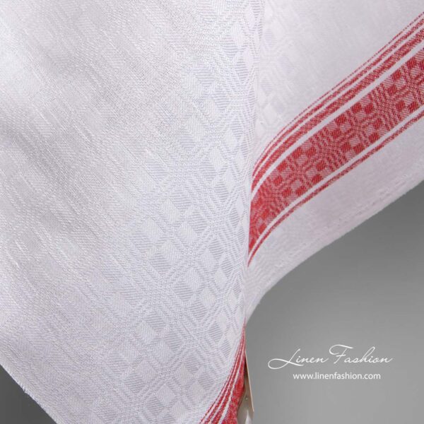 Tessuto di lino e cotone bianco a righe rosse - immagine 3