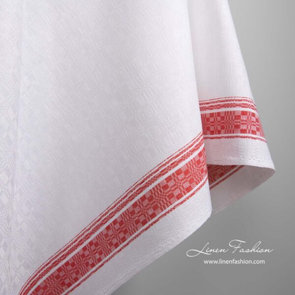 Tessuto di lino e cotone bianco a righe rosse - immagine 4