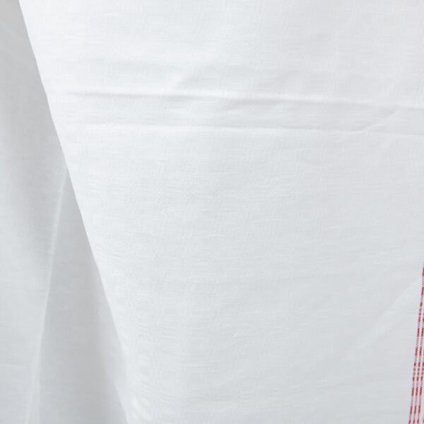 White checked linen cotton fabric with red stripes dobby